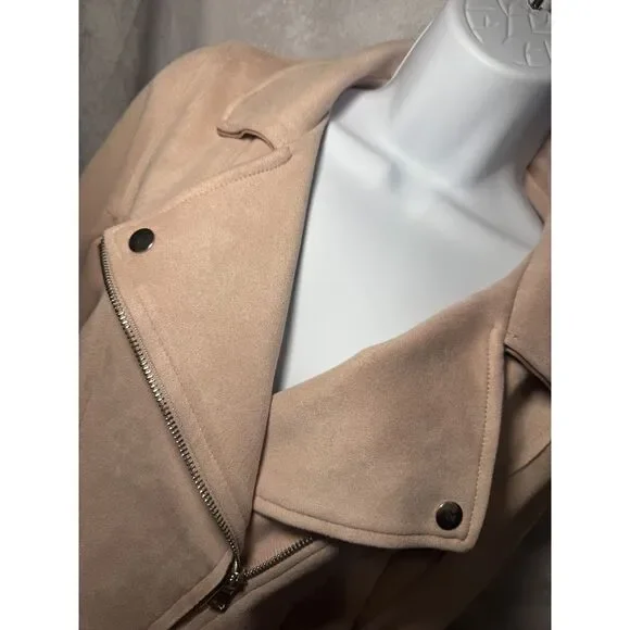 Blush Pink Faux Suede Biker Moto Jacket Size Small - Picture 4 of 6